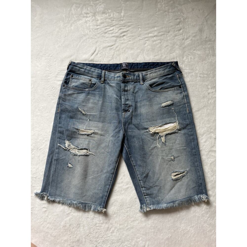 Prps Jeans Men's Blue Distressed Cutoff Denim Jeans Jorts Shorts Size 36